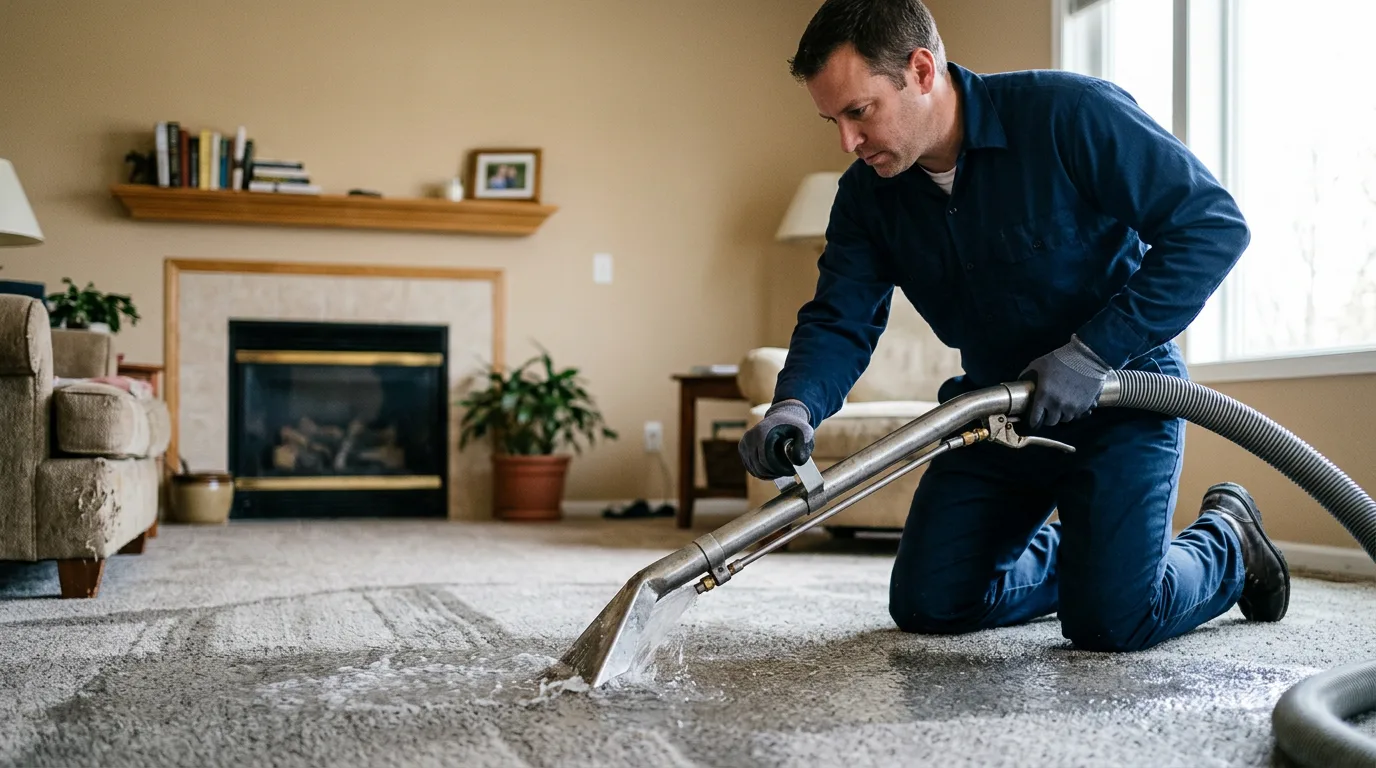 Water damage restoration technician working near Hanna City, IL